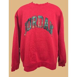 Jordan Red Plaid Logo Crew Sweatshirt Large